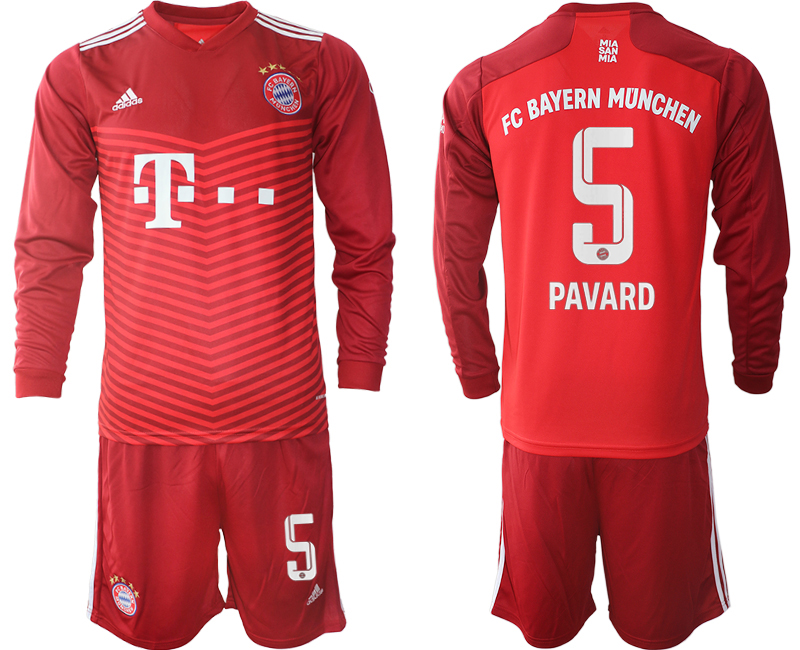Men 2021-2022 Club Bayern Munich home red Long Sleeve #5 Soccer Jersey